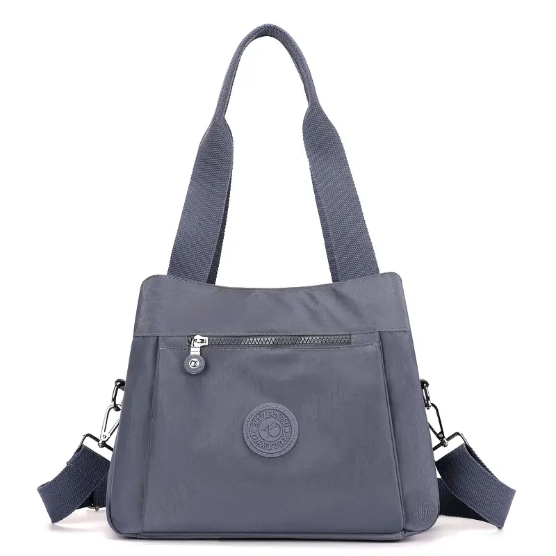 Women's Large Capacity Crossbody Bag Textured Nylon Light Grey - Image 3