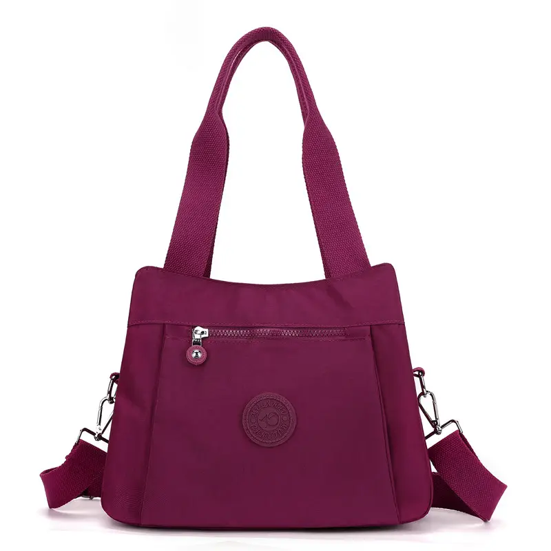 Women's Large Capacity Crossbody Bag Textured Nylon Light Grey - Image 4