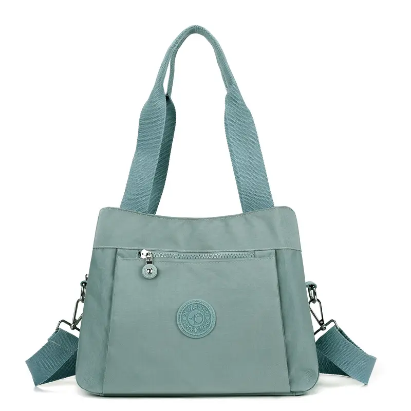 Women's Large Capacity Crossbody Bag Textured Nylon Light Grey - Image 5