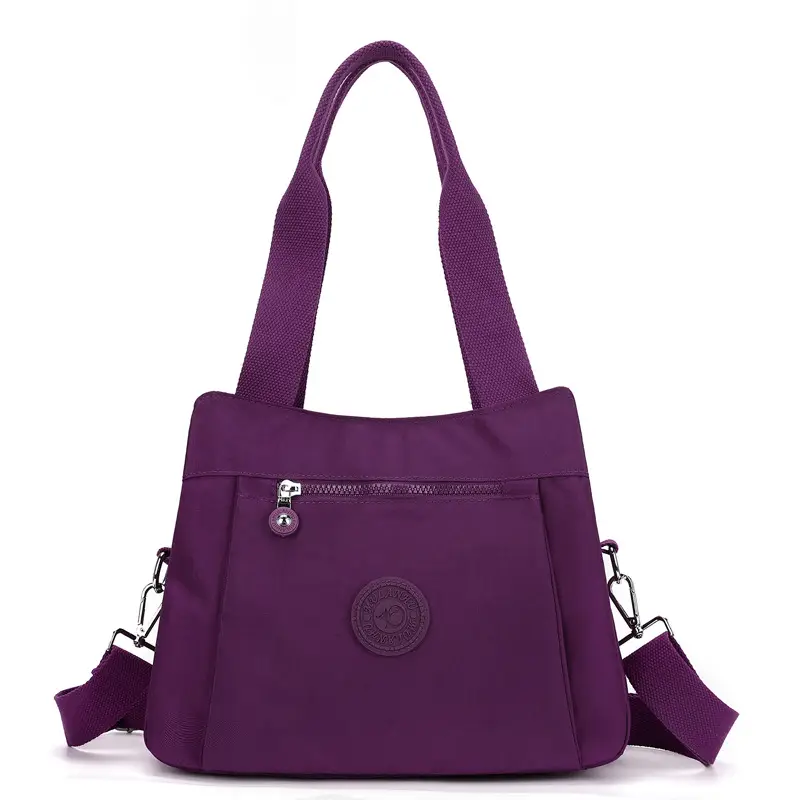 Women's Large Capacity Crossbody Bag Textured Nylon Light Grey - Image 6