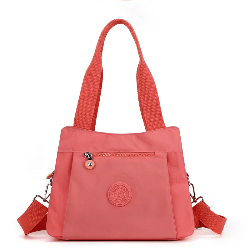 Women's Large Capacity Crossbody Bag Textured Nylon Light Grey - Image 7