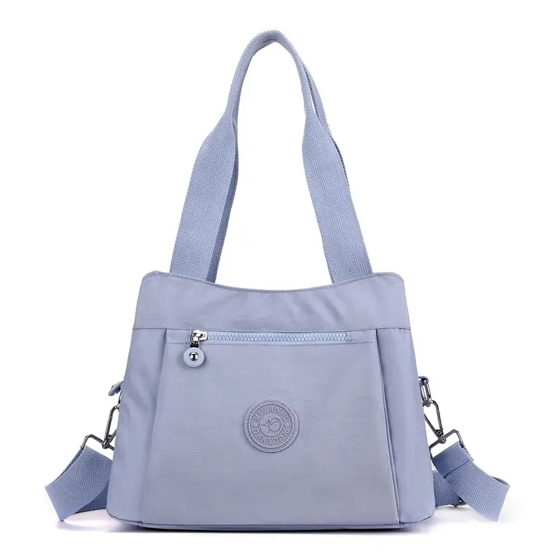 Women's Large Capacity Crossbody Bag Textured Nylon Light Grey - Image 8