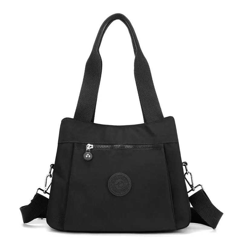 Women's Large Capacity Crossbody Bag Textured Nylon Light Grey - Image 9