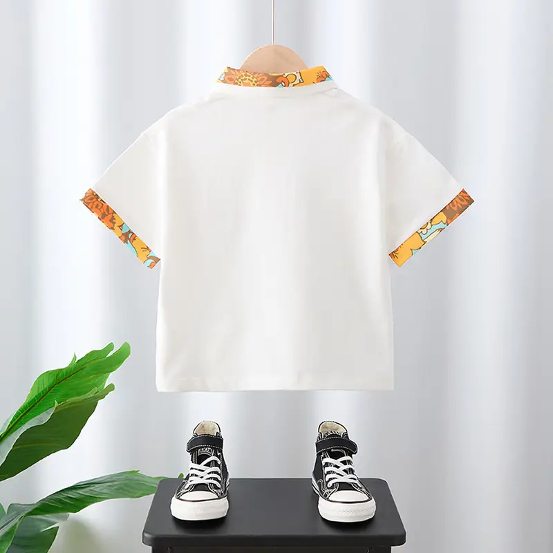 Boys Cotton Flower Embroidered T-Shirt Orange - Image 2