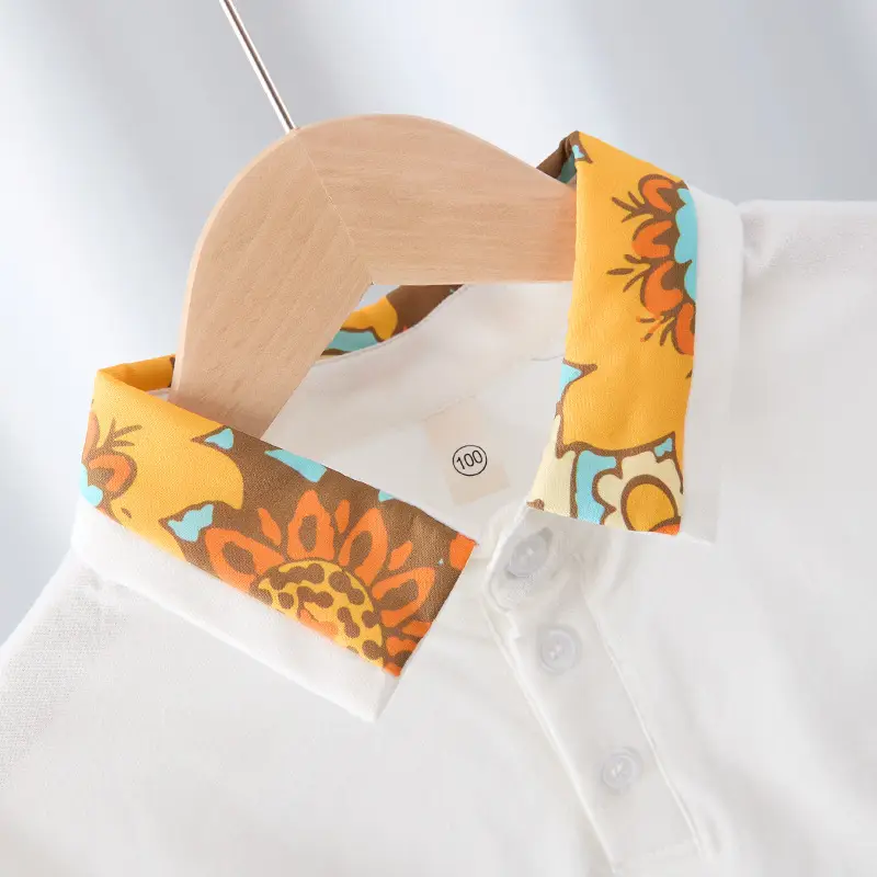 Boys Cotton Flower Embroidered T-Shirt Orange - Image 3