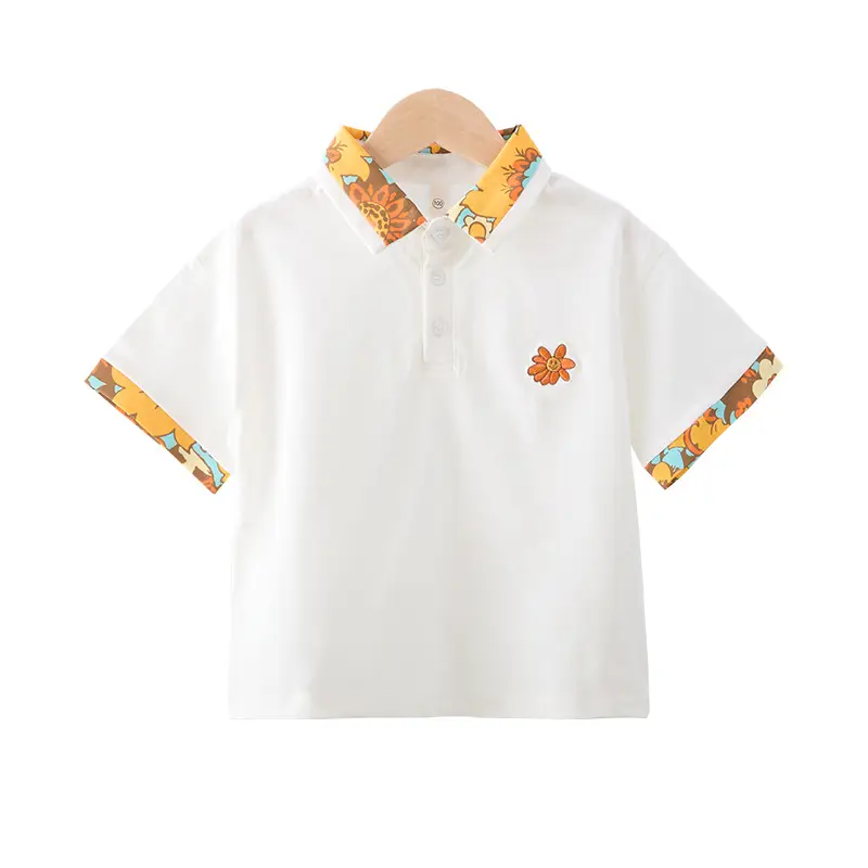 Boys Cotton Flower Embroidered T-Shirt Orange - Image 5