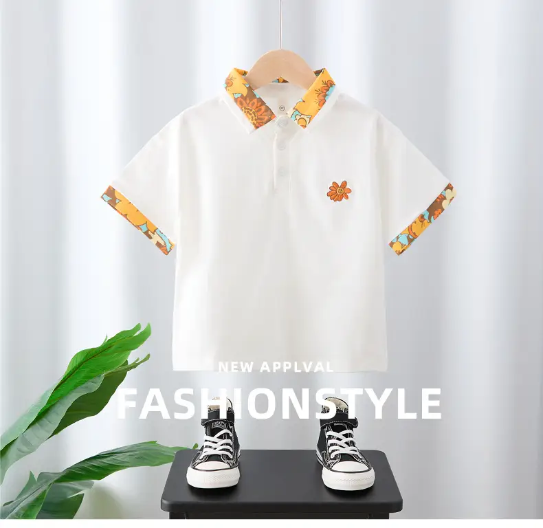 Boys Cotton Flower Embroidered T-Shirt Orange — feature 1