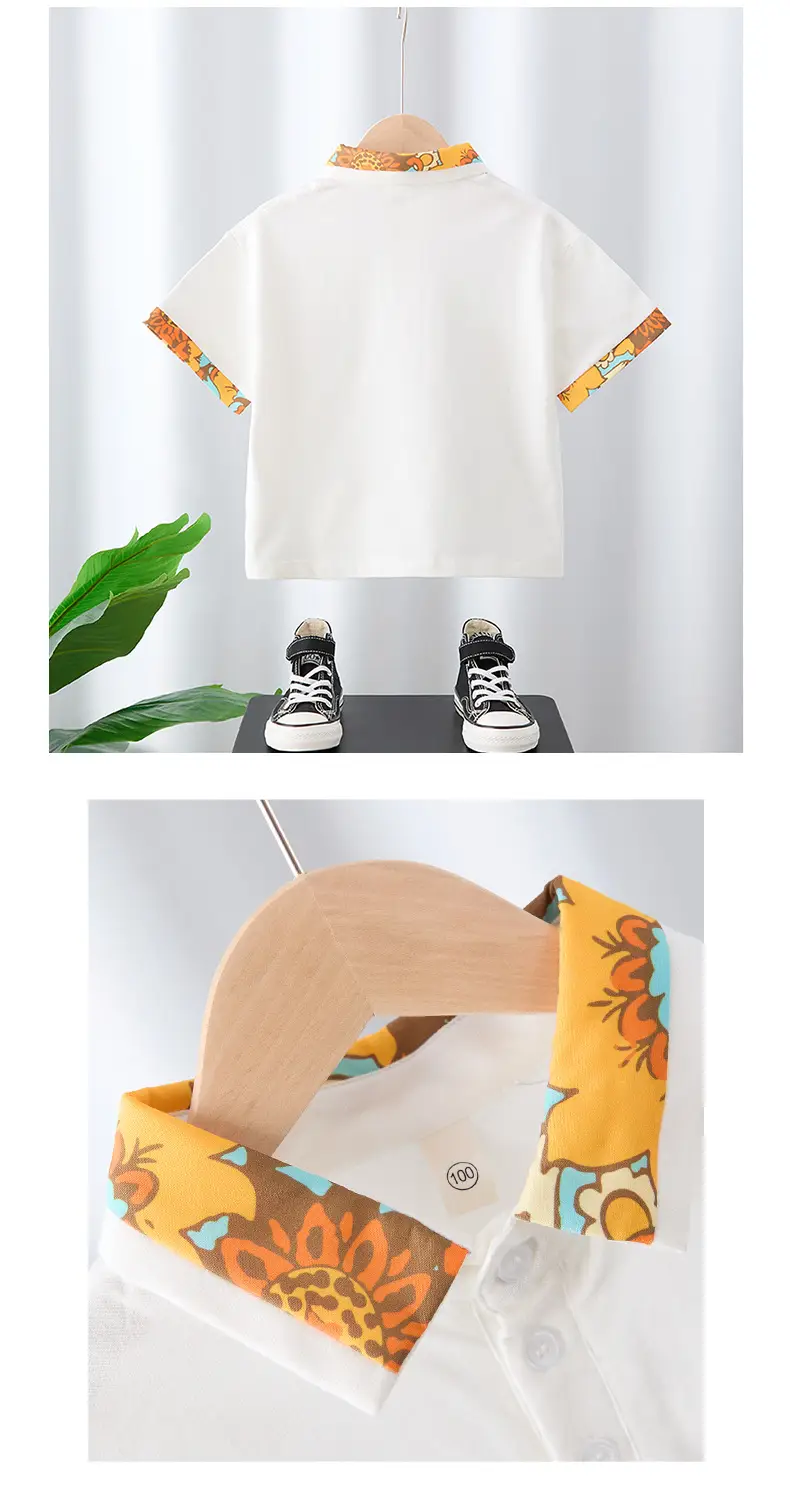 Boys Cotton Flower Embroidered T-Shirt Orange — feature 4