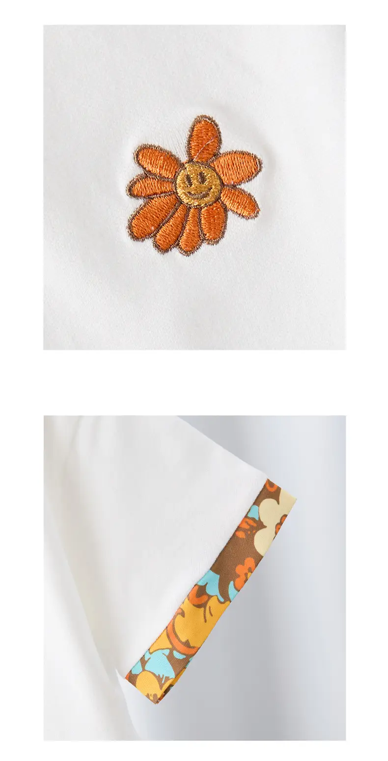 Boys Cotton Flower Embroidered T-Shirt Orange — feature 5
