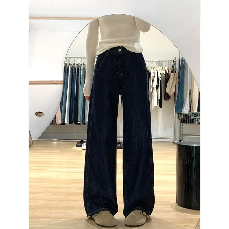 Dark Blue Wide Leg Jeans Women Spring Summer