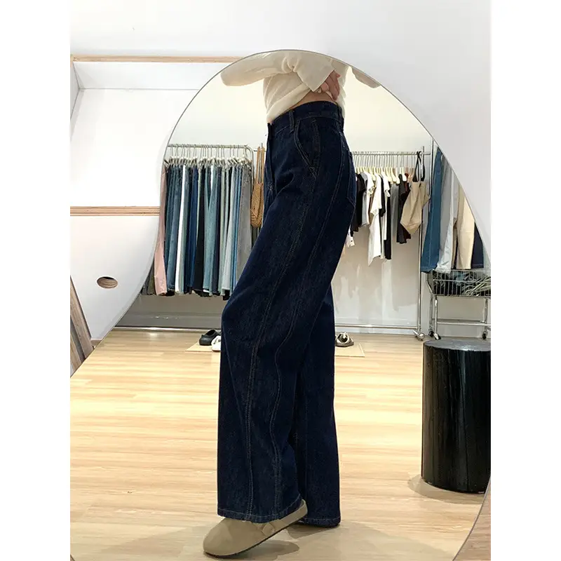 Dark Blue Wide Leg Jeans Women Spring Summer