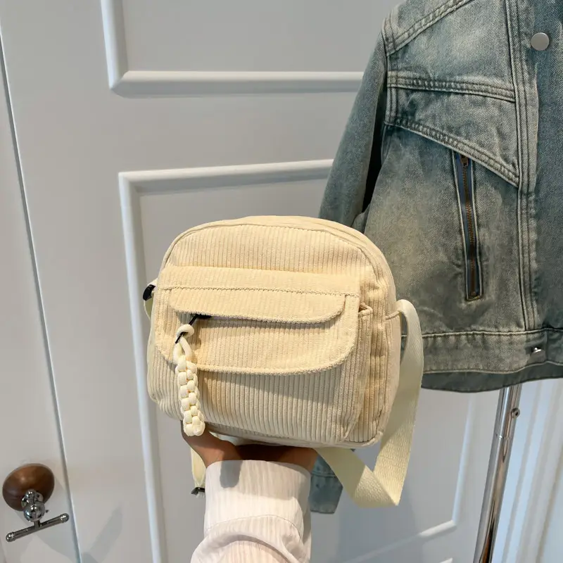 Women's Corduroy Shoulder Messenger Bag Cream 2025 - Image 5
