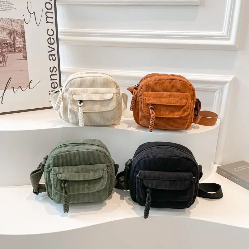 Women's Corduroy Shoulder Messenger Bag Cream 2025 - Image 6