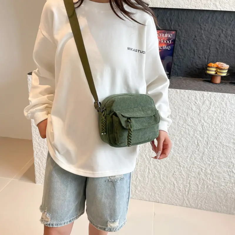 Women's Corduroy Shoulder Messenger Bag Cream 2025 - Image 7