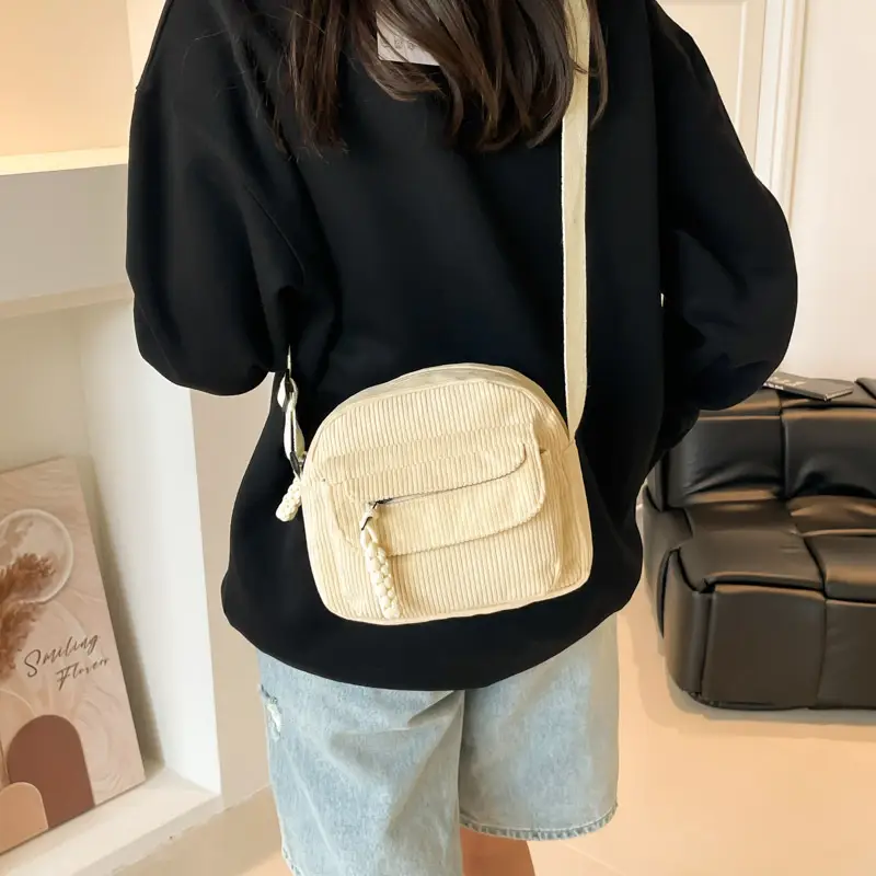 Women's Corduroy Shoulder Messenger Bag Cream 2025 - Image 8