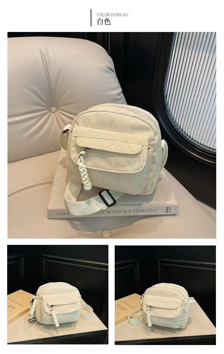 Women's Corduroy Shoulder Messenger Bag Cream 2025 — feature 11