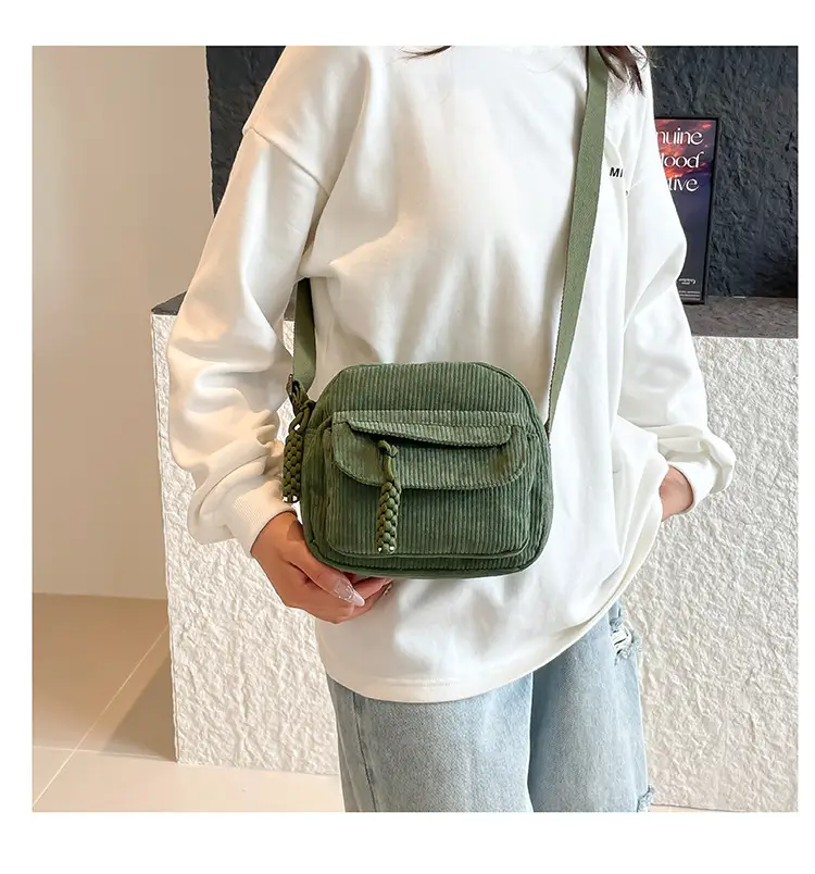 Women's Corduroy Shoulder Messenger Bag Cream 2025 — feature 15