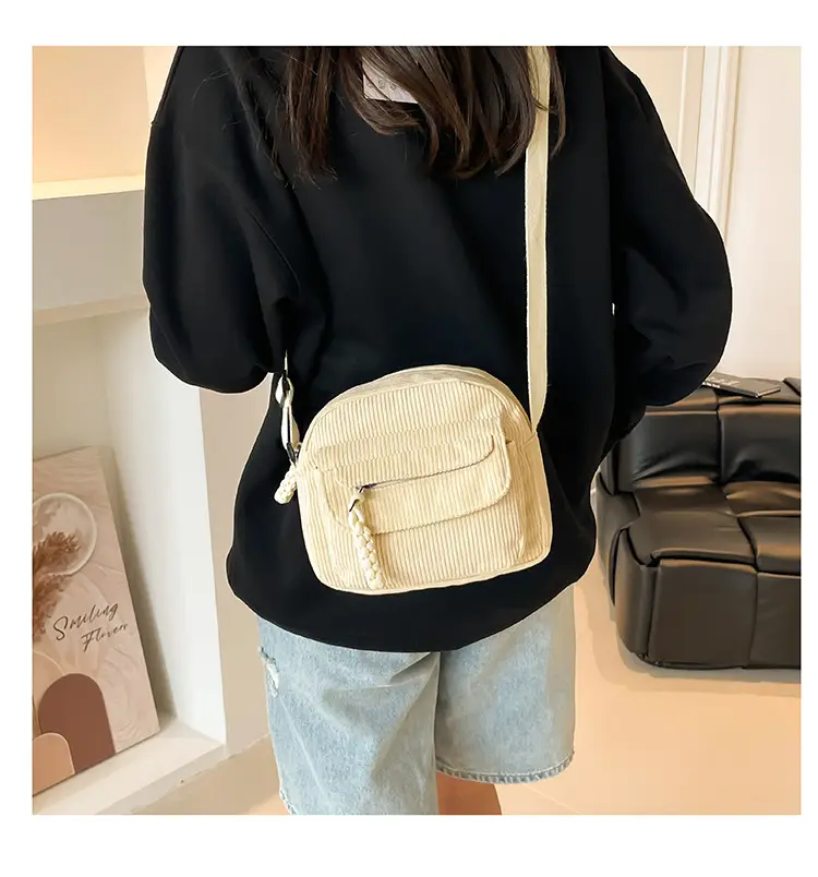 Women's Corduroy Shoulder Messenger Bag Cream 2025 — feature 21