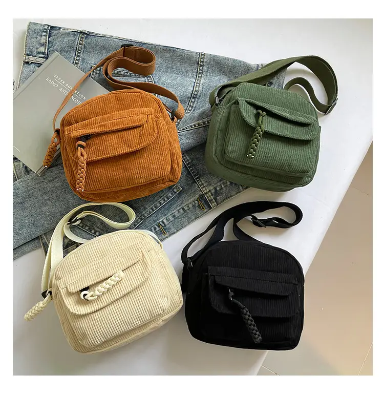 Women's Corduroy Shoulder Messenger Bag Cream 2025 — feature 8