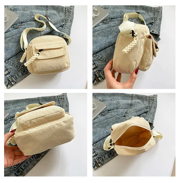 Women's Corduroy Shoulder Messenger Bag Cream 2025 — feature 9