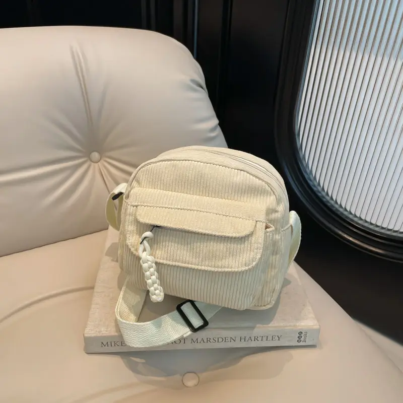 Women's Corduroy Shoulder Messenger Bag Cream 2025 - Image 2