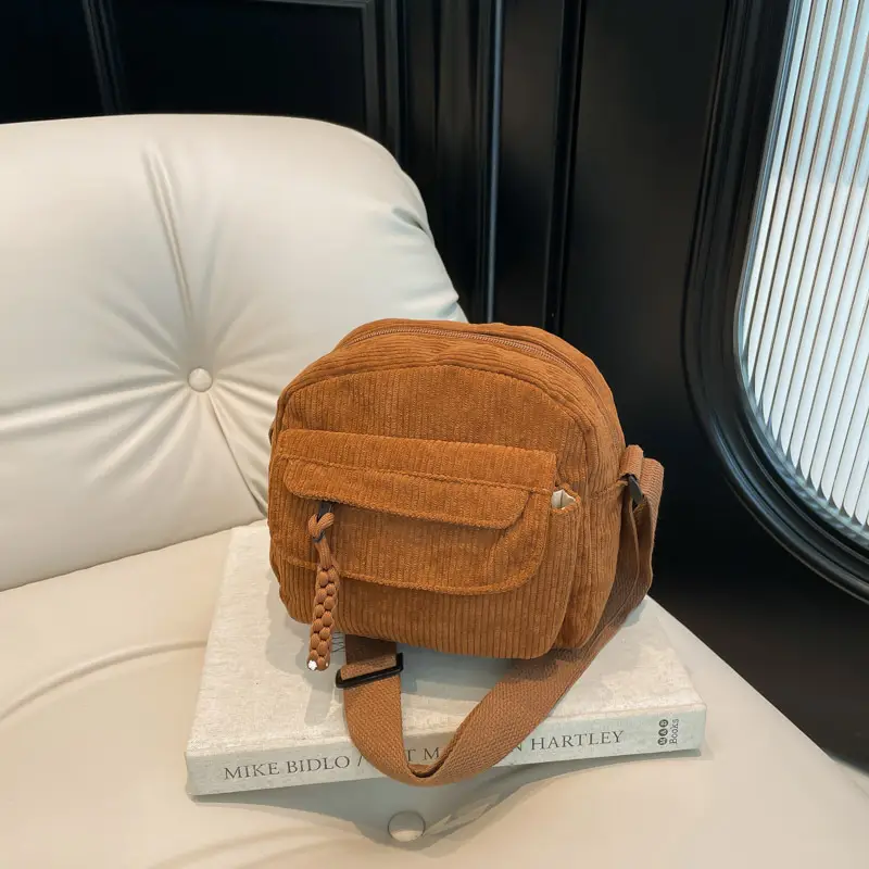 Women's Corduroy Shoulder Messenger Bag Cream 2025 - Image 4
