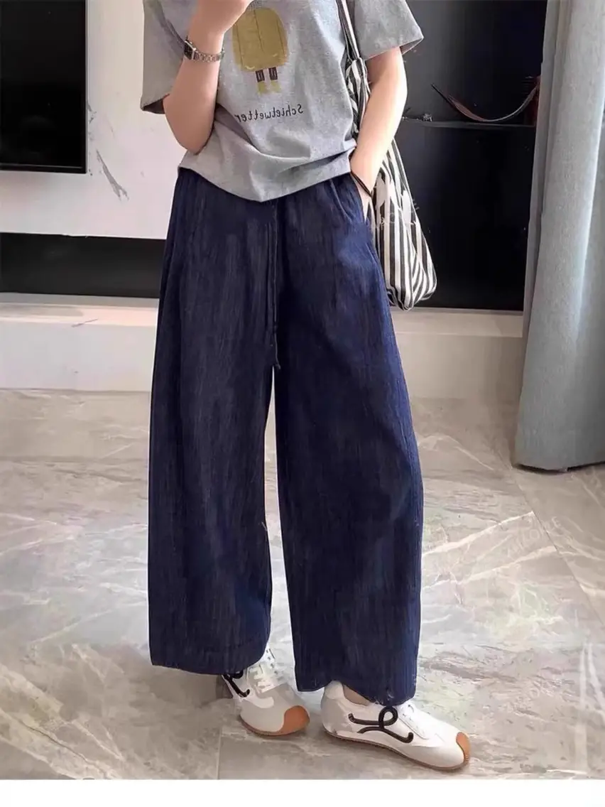 Dark Blue Cropped Wide Leg Jeans Women 2025