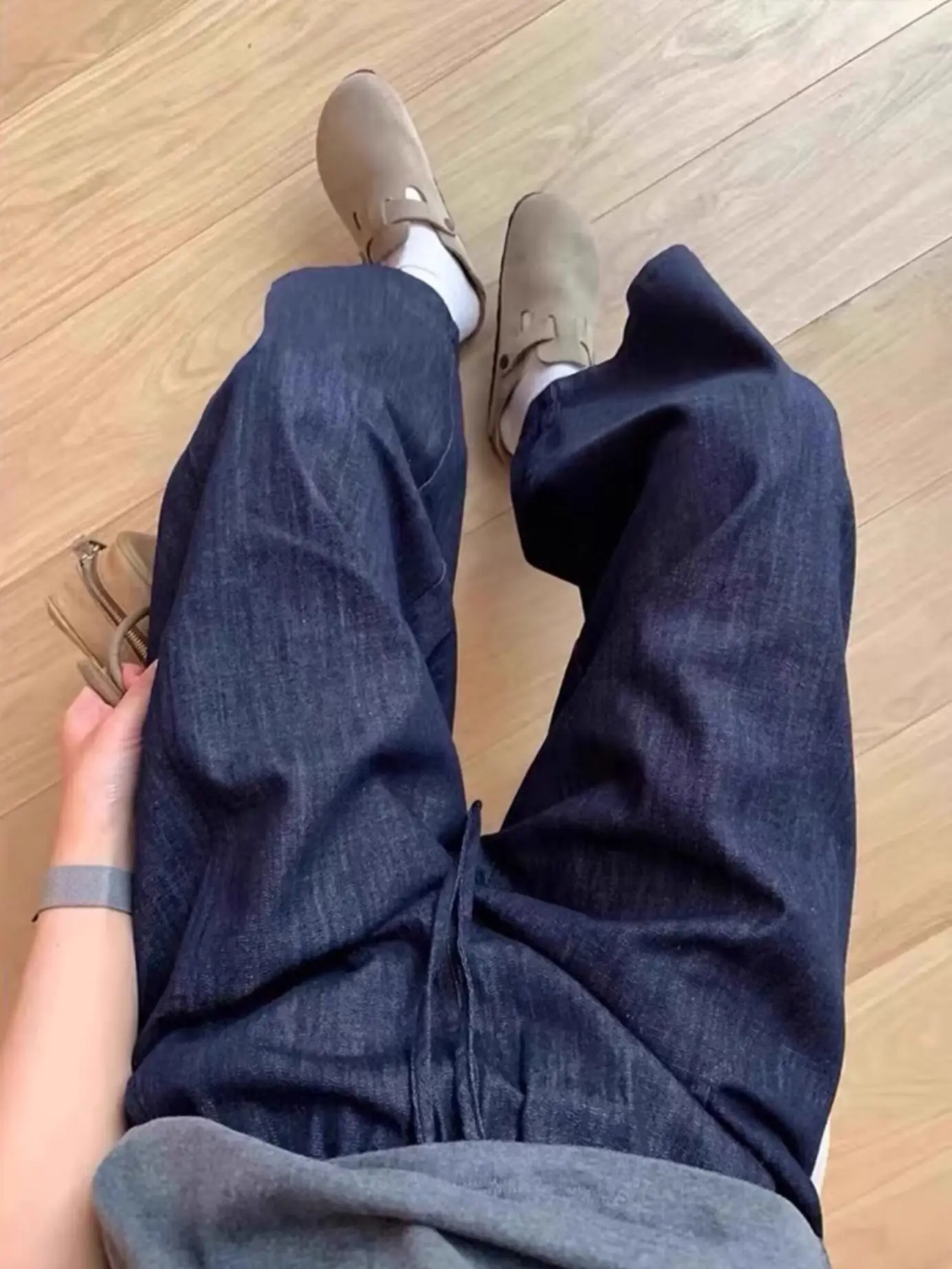 Dark Blue Cropped Wide Leg Jeans Women 2025