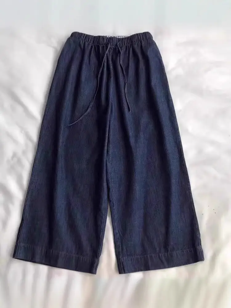 Dark Blue Cropped Wide Leg Jeans Women 2025