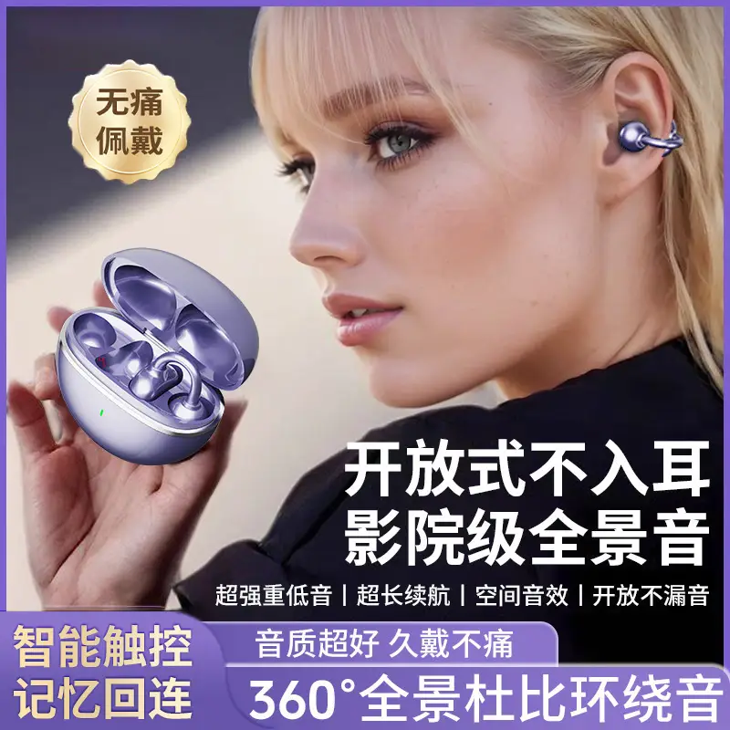 Wireless Bluetooth Headset with Ear Clips, Noise Reduction, Silver - Image 5