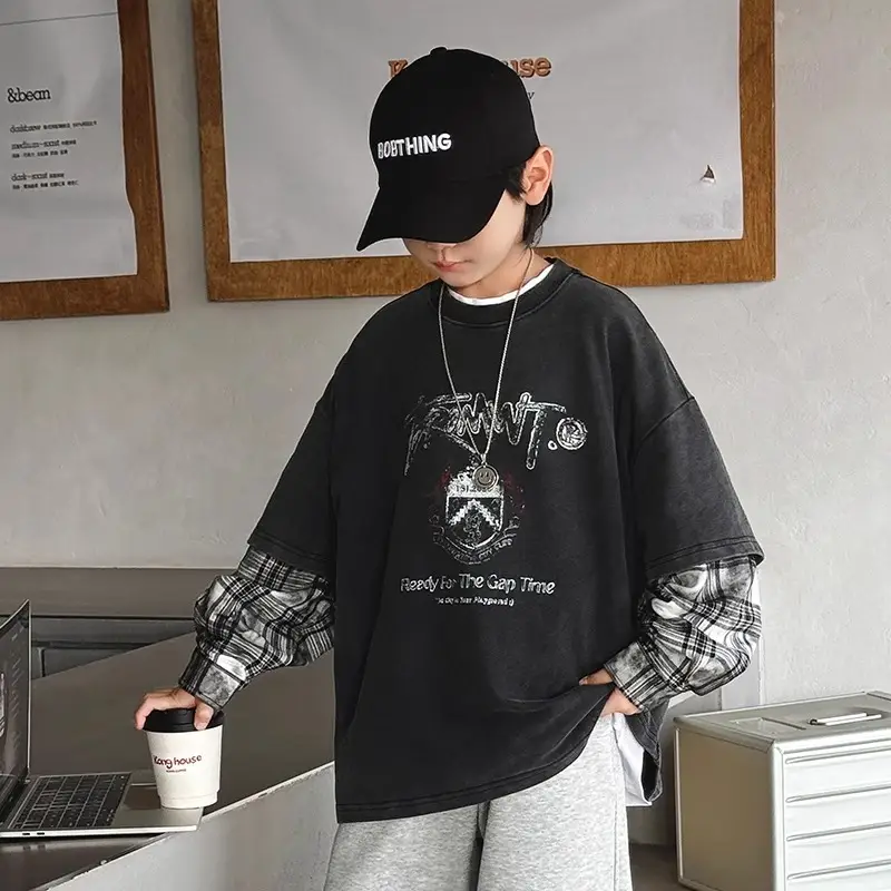 Boys Long Sleeve Graphic T-Shirt Black Spring Autumn Style - Image 2