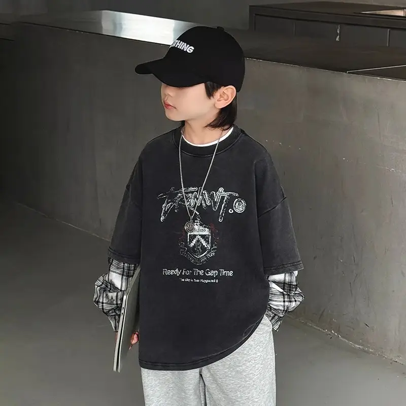 Boys Long Sleeve Graphic T-Shirt Black Spring Autumn Style - Image 3