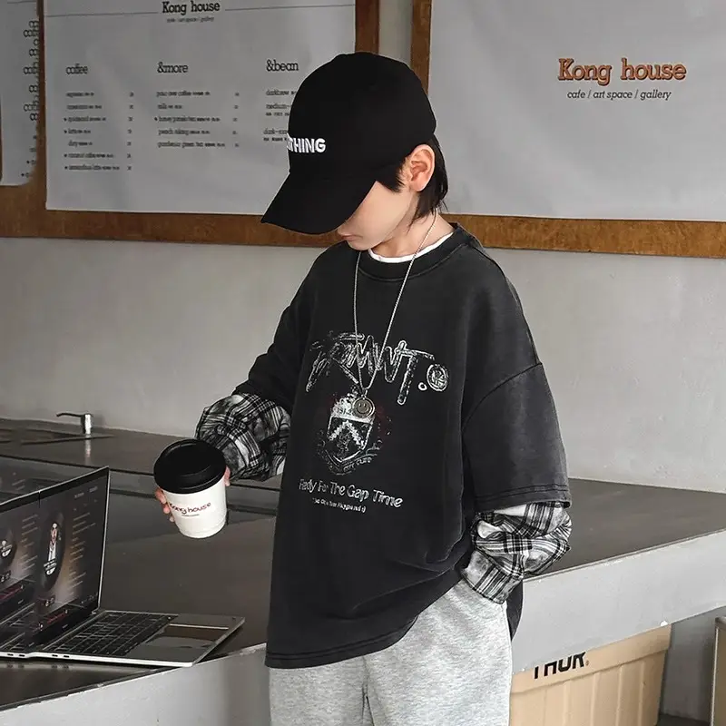 Boys Long Sleeve Graphic T-Shirt Black Spring Autumn Style - Image 5