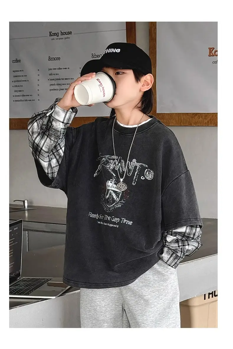 Boys Long Sleeve Graphic T-Shirt Black Spring Autumn Style — feature 9