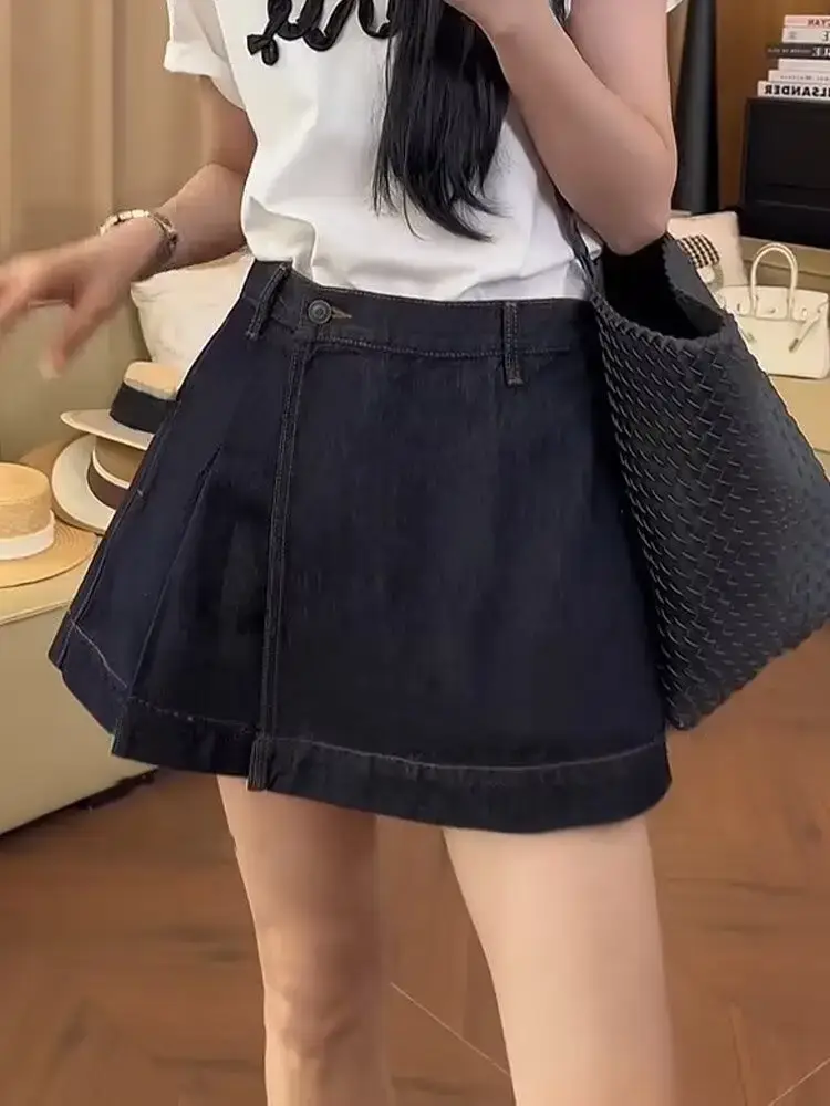 Dark Blue Slimming Denim Shorts High Waist 2025