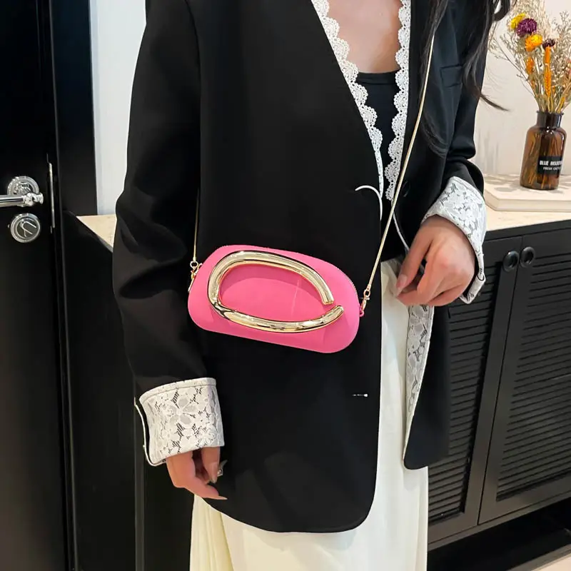 Pink Retro Metal Crossbody Clutch Bag for Women - Image 9
