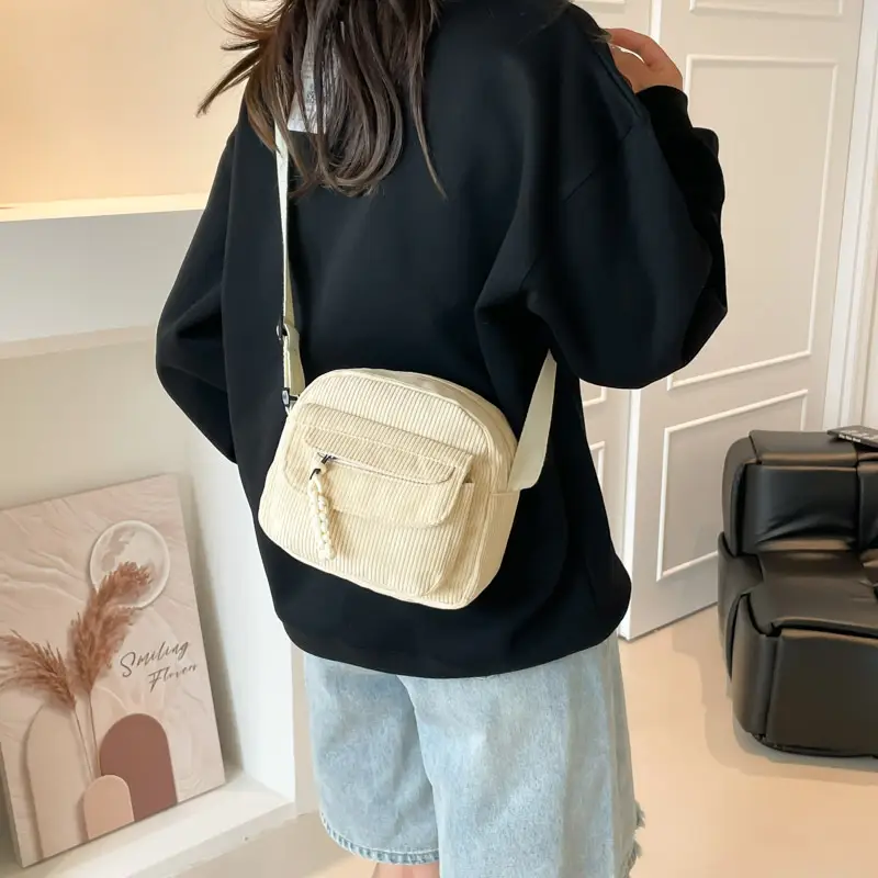 Korean Ins Corduroy Crossbody Bag Pure Color Canvas Fashion Casual Shoulder Bag Student Work Clothing Japanese Small Shoulder Bag luggage and leather goods - Image 6