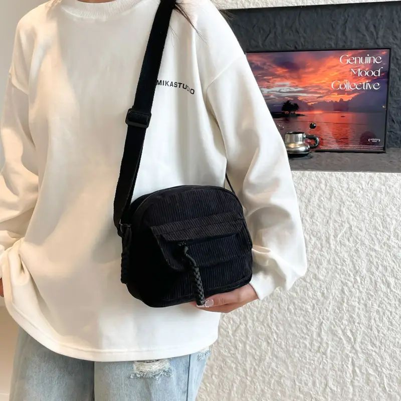 Korean Ins Corduroy Crossbody Bag Pure Color Canvas Fashion Casual Shoulder Bag Student Work Clothing Japanese Small Shoulder Bag luggage and leather goods - Image 7