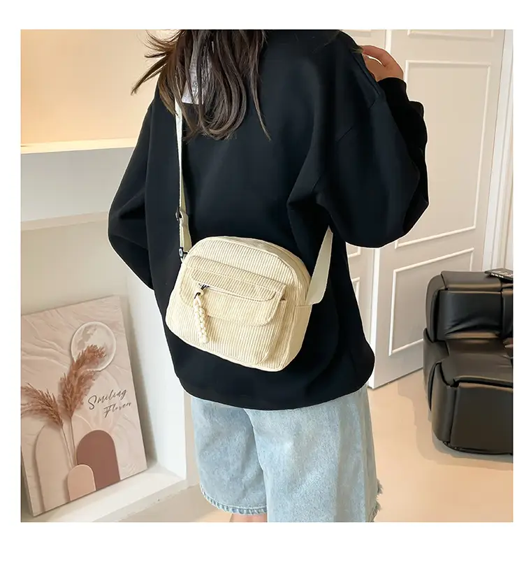 Korean Ins Corduroy Crossbody Bag Pure Color Canvas Fashion Casual Shoulder Bag Student Work Clothing Japanese Small Shoulder Bag luggage and leather goods — feature 18