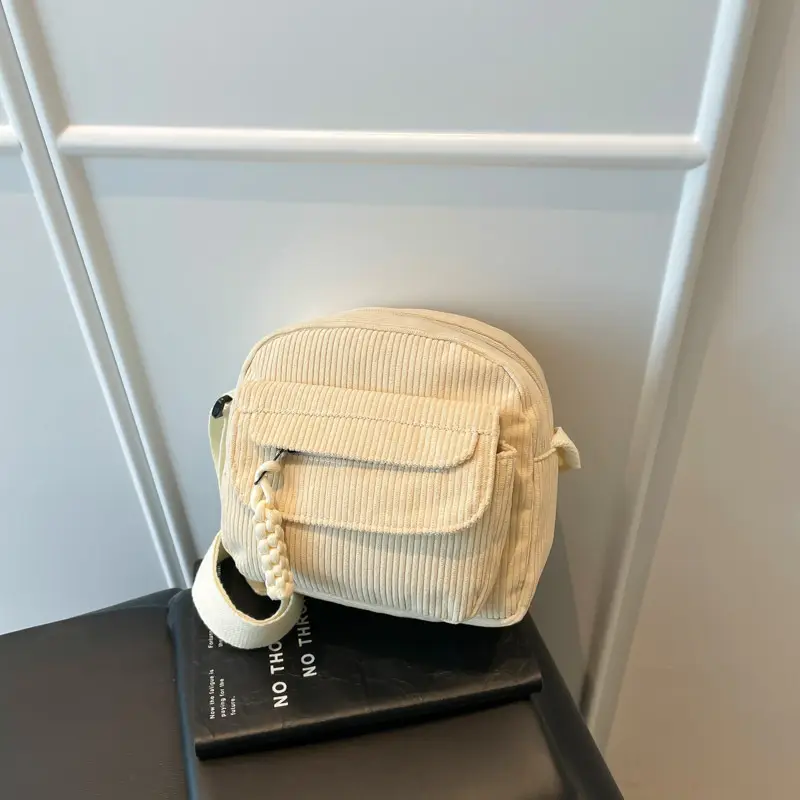 Korean Ins Corduroy Crossbody Bag Pure Color Canvas Fashion Casual Shoulder Bag Student Work Clothing Japanese Small Shoulder Bag luggage and leather goods - Image 2