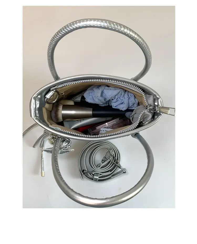 Diamond Encrusted Blue Bucket Bag with One Shoulder Handle — feature 44