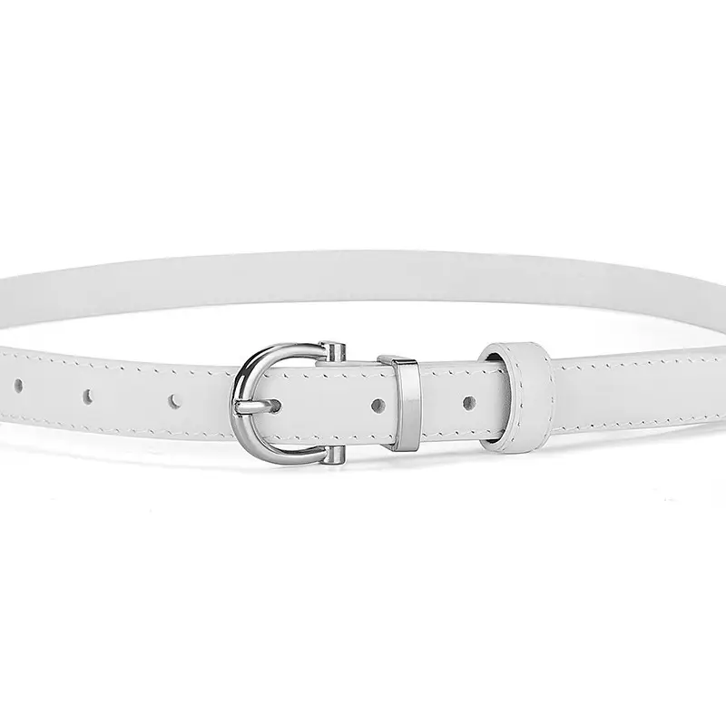 Women's Black Leather Belt with Silver Ring - Image 6