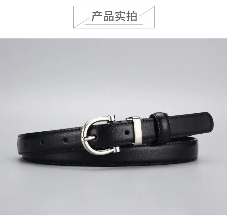 Women's Black Leather Belt with Silver Ring — feature 5