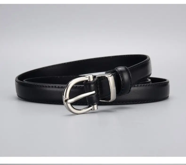 Women's Black Leather Belt with Silver Ring — feature 6