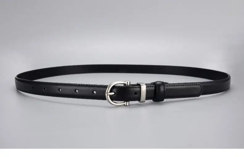 Women's Black Leather Belt with Silver Ring — feature 7
