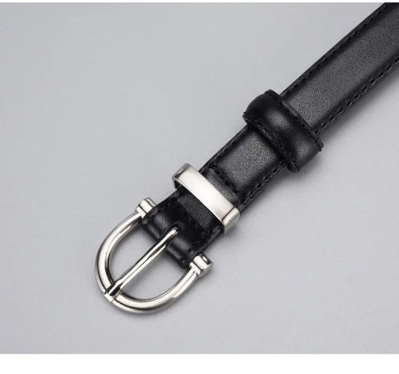 Women's Black Leather Belt with Silver Ring — feature 8