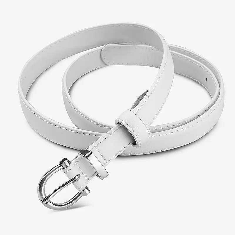 Women's Black Leather Belt with Silver Ring - Image 2
