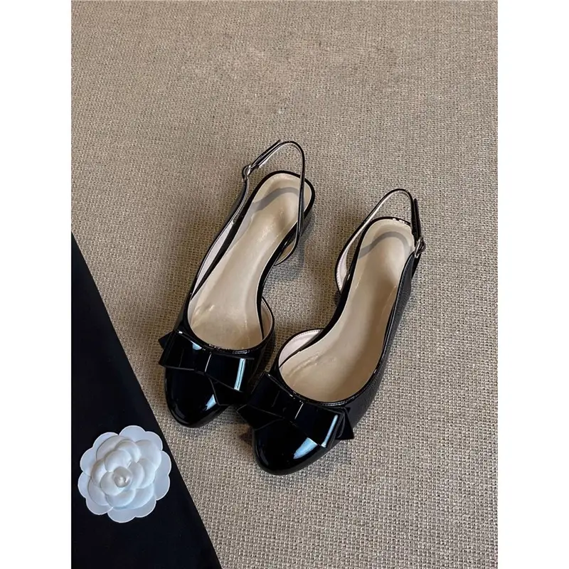 2026 New French-Style Bowknot Back-Strap Flat Sandals for Women, Round-Toe Single-Strap Side-Cut Evening Shoes - Image 5