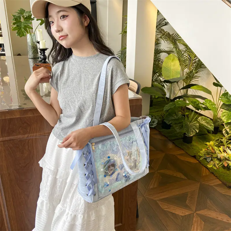 Japanese Floral Ribbon Bag Large Capacity Leather Goods - Image 8