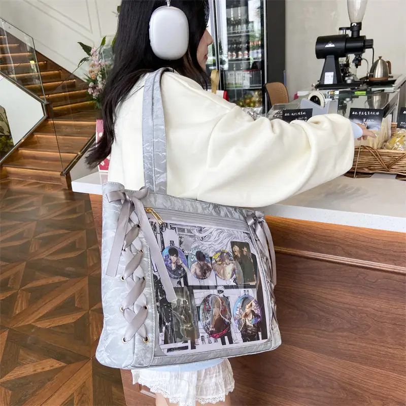 Japanese Floral Ribbon Bag Large Capacity Leather Goods - Image 9